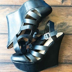 Women's Black Bamboo Pamela-34 Wedge Sandals 8.5